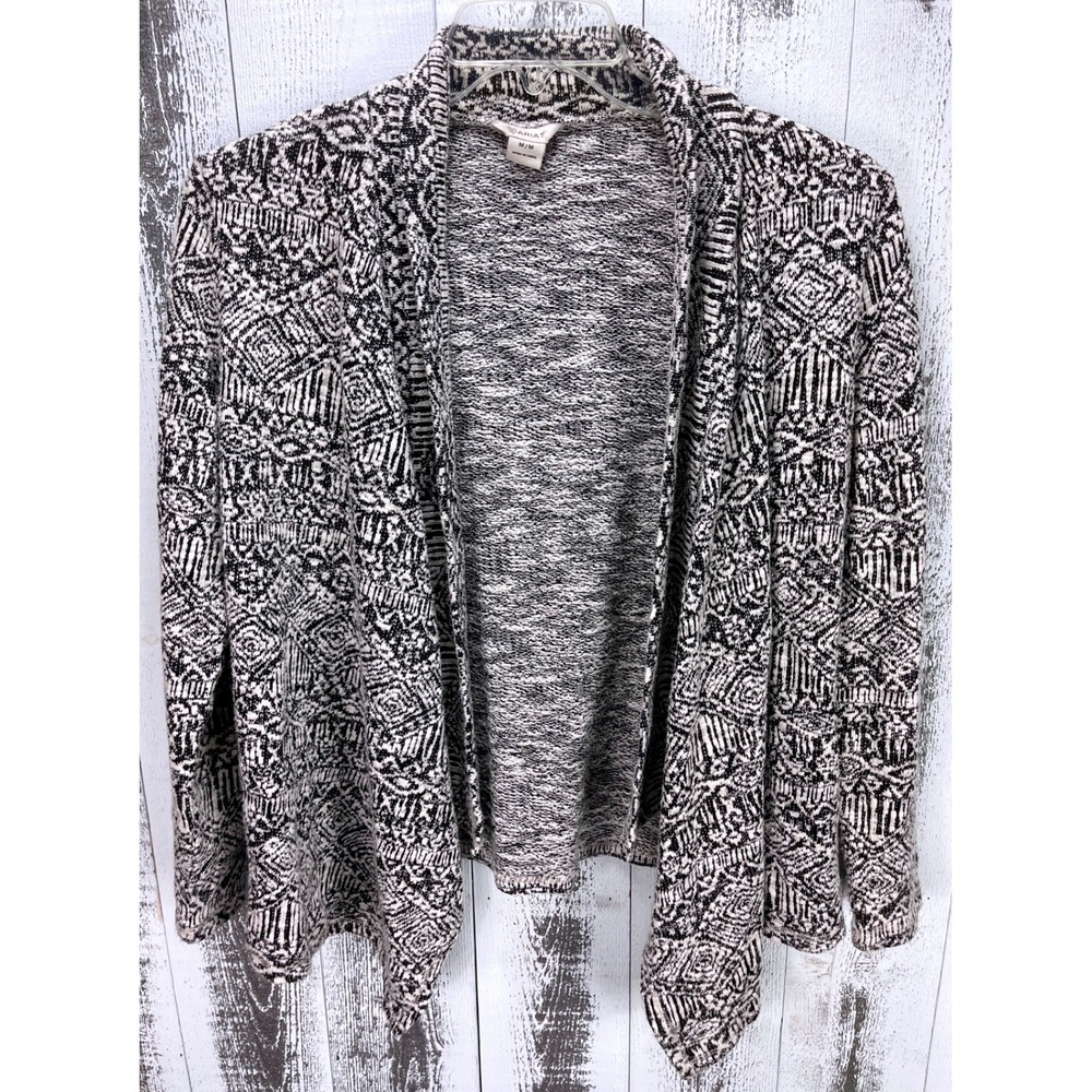 ARIAT Womens M/M‎ Black White Aztec Print Open Front Knit Cardigan Sweater